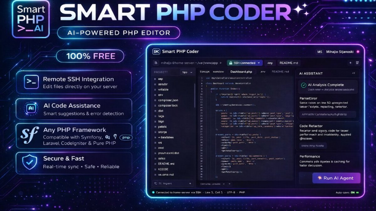 Smart PHP Coder - Web-based AI PHP editor with embedded agent