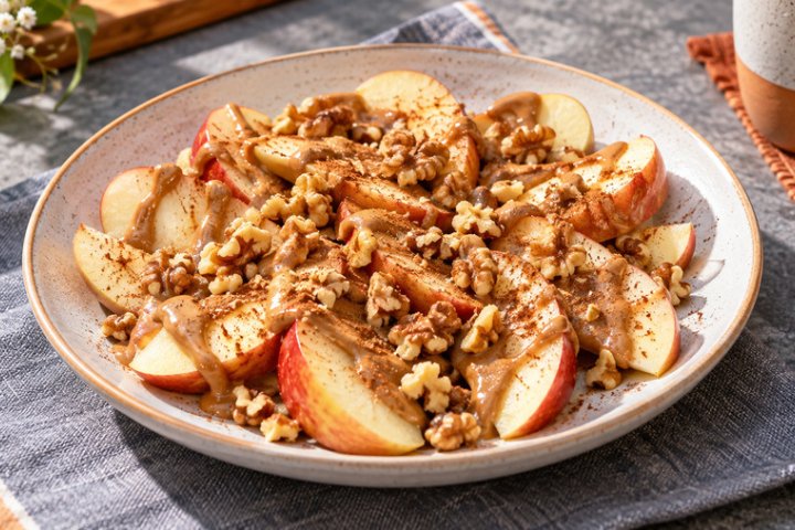 Protein-Packed Apple Slices with Almond Butter and Walnuts