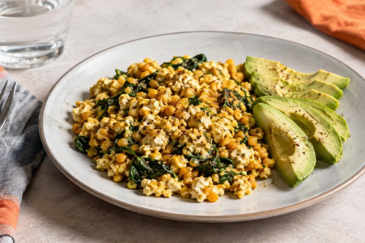 Spiced Lentil & Cottage Cheese Scramble with Avocado