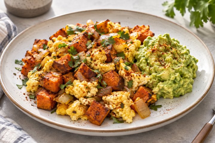 Monday's Savory Spiced Sweet Potato & Egg Scramble with Avocado