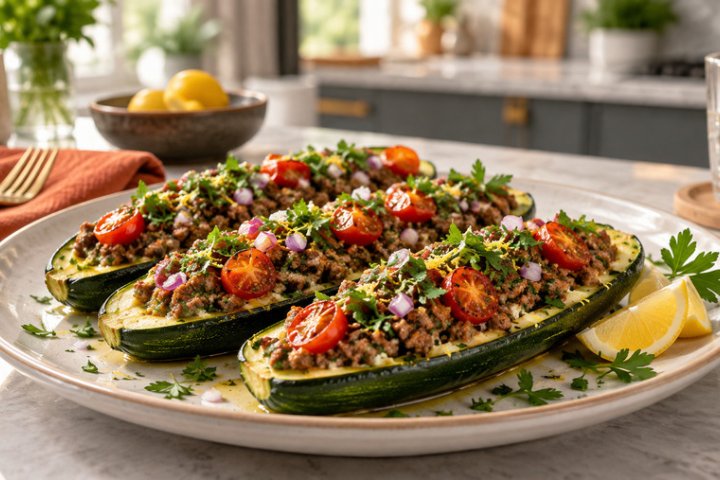 Tuesday's Mediterranean Lamb & Zucchini Boats