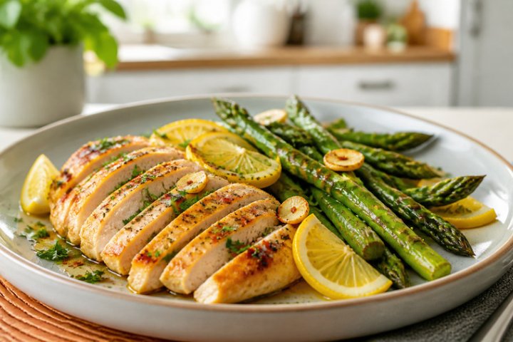 Spicy Lemon-Herb Chicken & Asparagus Skillet