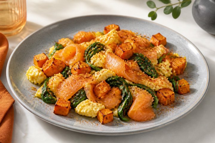 Thursday's Savory Spiced Sweet Potato & Egg Scramble with Smoked Salmon