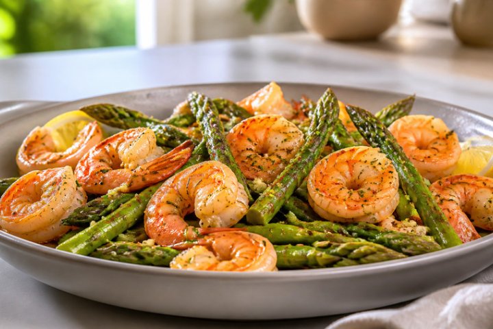 Spicy Garlic Shrimp & Asparagus Skillet