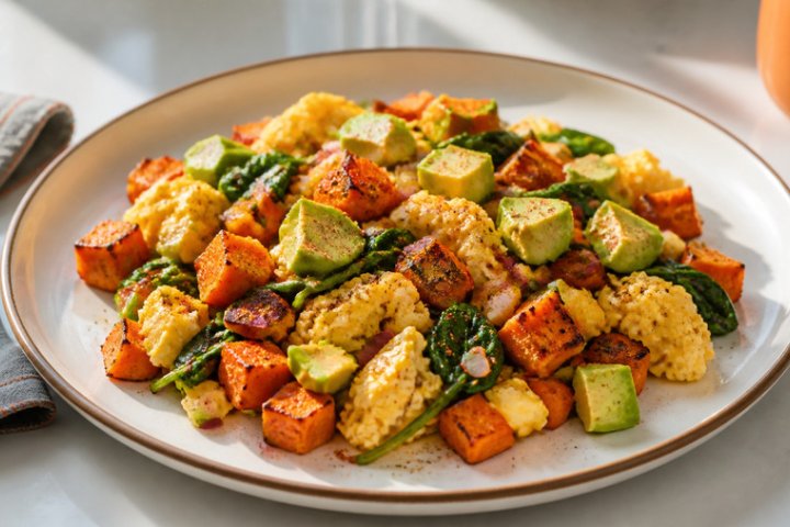 Saturday's Savory Spiced Sweet Potato & Egg Scramble