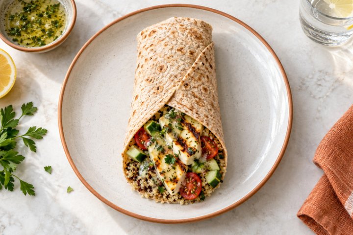 Mediterranean Quinoa & Grilled Halloumi Wrap with Lemon-Herb Dressing (Wednesday, October 23rd)