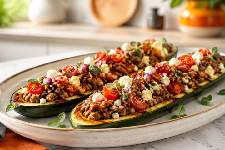 Thursday's Mediterranean Lamb & Zucchini Boats