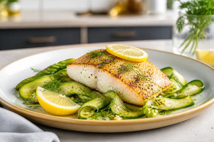 Lemon-Herb Pan-Seared Cod with Asparagus Ribbons