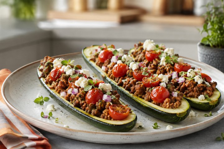 Wednesday's Mediterranean Lamb & Zucchini Boats