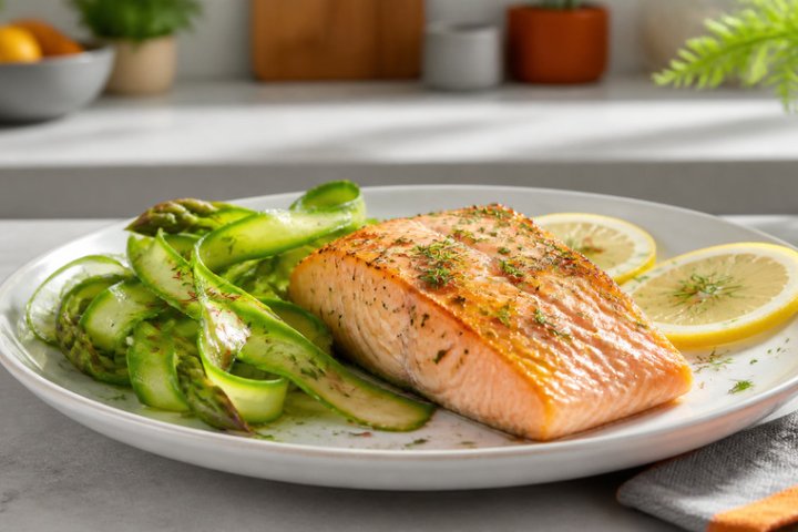 Spicy Lemon-Herb Salmon with Asparagus Ribbons