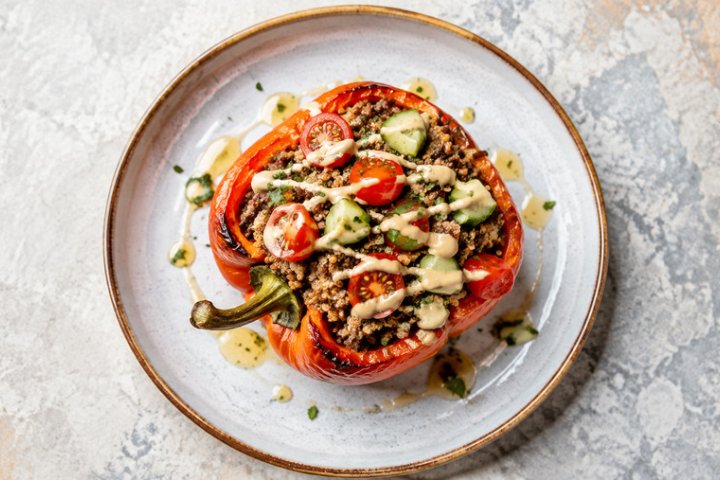Mediterranean Lamb & Quinoa Stuffed Bell Pepper with Tahini Drizzle (Sunday, October 27, 2024)