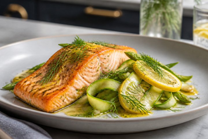 Lemon-Herb Pan-Seared Salmon with Asparagus Ribbons