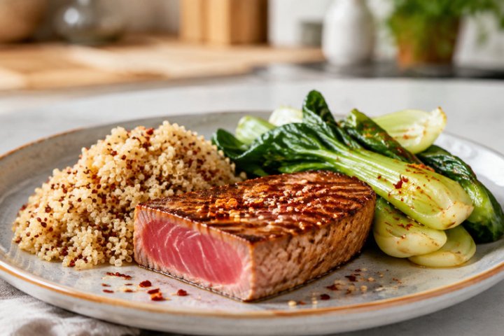 Sunday's Seared Tuna with Spicy Bok Choy and Quinoa